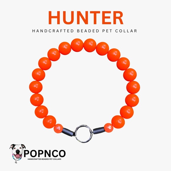 Handcrafted Beaded Dog Collar - Hunter - Neon Orange Acrylic Beads - Picture 2 of 13
